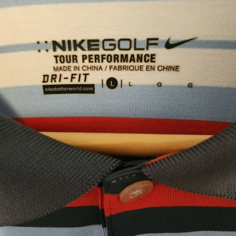 Nike Golf Tour Performance Dri Fit Striped Polo Shirt Mens Large Blue Striped